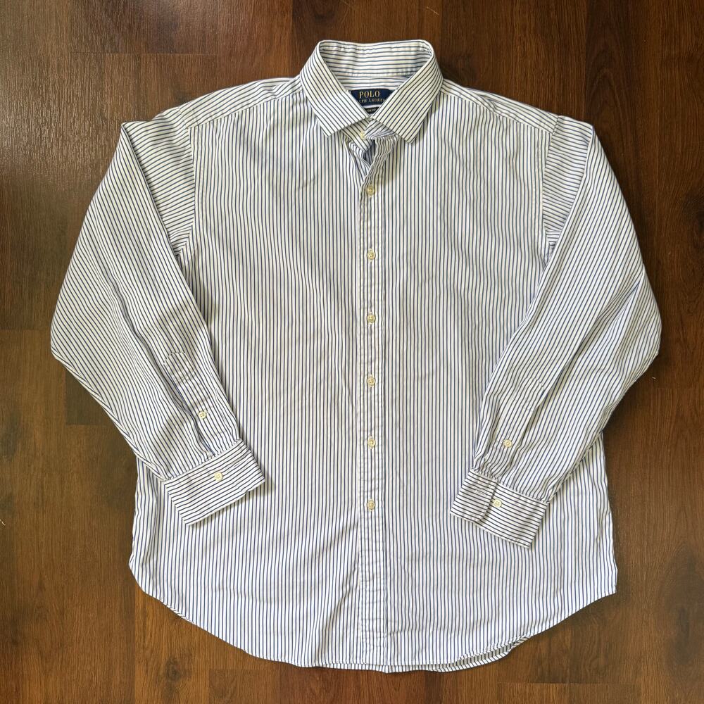 Polo Ralph Lauren Mens Classic Fit Button Up Shirt Blue Stripe XL Coastal Preppy